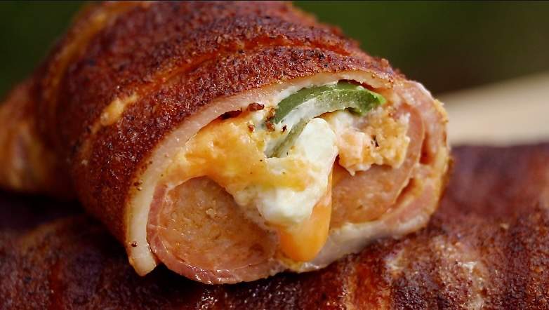 Bacon wrapped Sausage Jalapeno Poppers